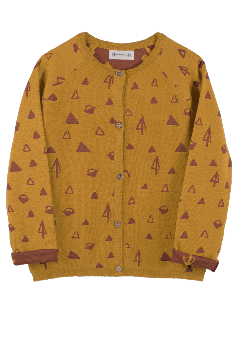 Firn Cardigan Organic Merino wool-Jacquard,  Sun-ochre Terra-rust