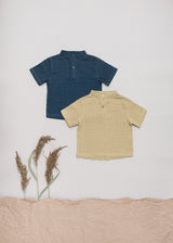 Short sleeve shirt Play of Colors Petrol-blue organic muslin