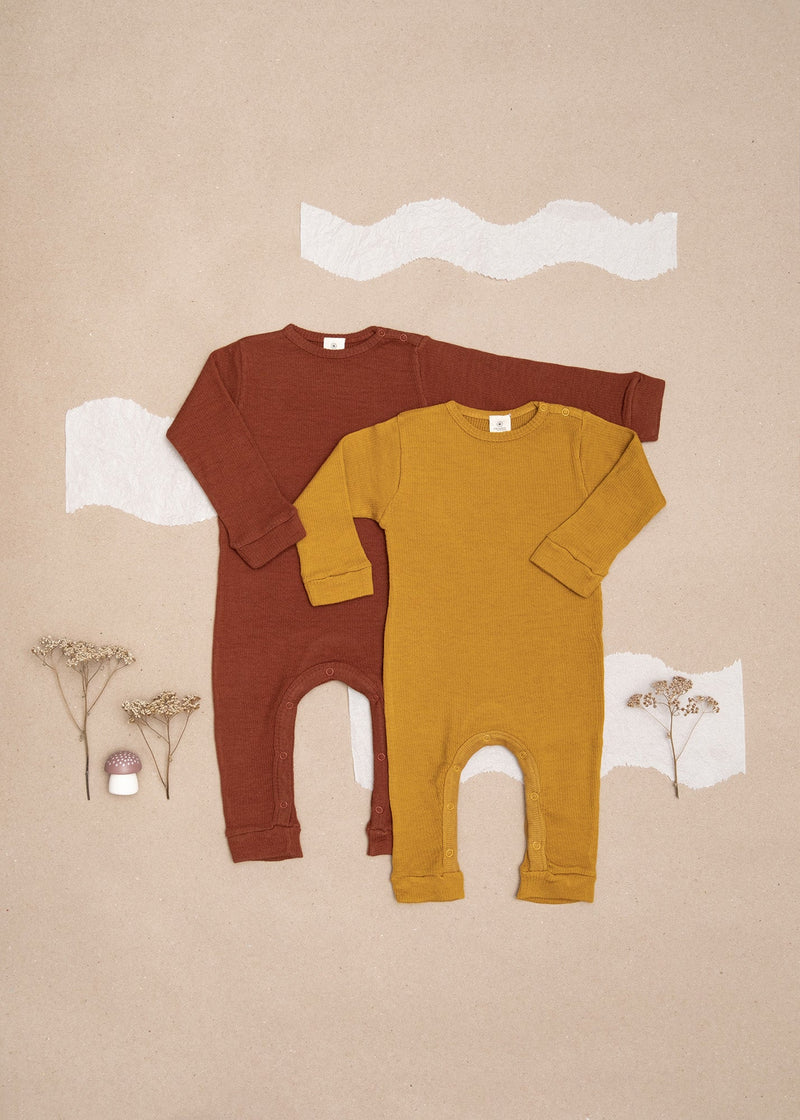 Overall play-suit organic Merino wool, Sun-Ochre