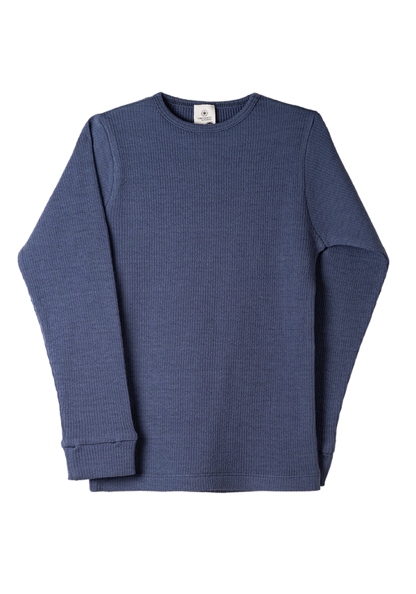 Shirt LS organic Merino Stone-blue 100% Organic Merino wool, GOTS
