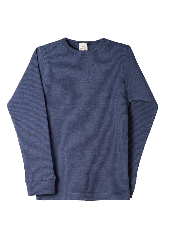Shirt LS organic Merino Stone-blue 100% Organic Merino wool, GOTS